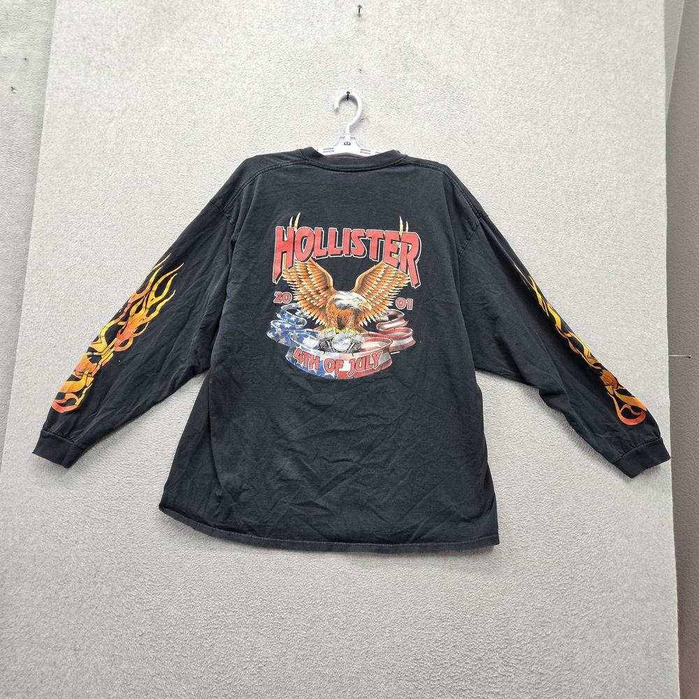 VINTAGE Hollister 2001 Men Shirt 2XL Black July 4th Motorcycle Eagle Flame READ